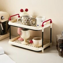 1pc Cup Storage Rack With Drain Tray Double-Layer Desktop Bar Countertop Cup Holder For Coffee, Tea Cups And Cream Cans - White - View 1