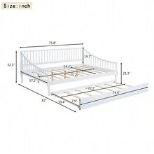 MISSUNNY Full Size Daybed With Trundle And Support Legs, White - White - View 9