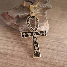 1pc Stainless Steel Ancient Egypt Cross, Ankh Cross Totem Pendant Necklace, Pharaoh Life Key Amulet Jewelry For Men