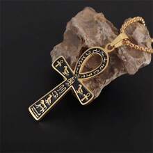 1pc Stainless Steel Ancient Egypt Cross, Ankh Cross Totem Pendant Necklace, Pharaoh Life Key Amulet Jewelry For Men
