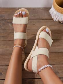 新款夏季時尚女士涼鞋，黑色交叉帶拖鞋，海灘&夏威夷風格鞋履 - 白色 - 查看 1