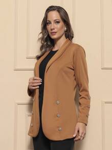 Neoprene Women's Blezer With Button Jacket - Camel - Ver 3