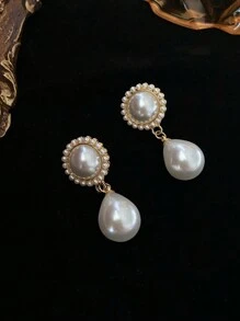 1對耳環和1件項鍊，優雅復古珍珠吸人眼球，獨特而奢華的設計，鎖骨鍊套裝 - 彩色 - 查看 4