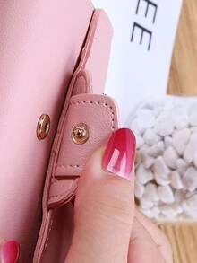 1入實色PU女式錢包，可愛卡片套，大容量，多卡槽，三折短款摺疊錢包，高端感錢包 - 三折式皮夾 - 查看 9