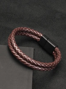 Fashionable and Popular Men Weave Detail Magnetic Clasp Bracelet PU for Jewelry Gift and for a Stylish Look - Multicolor - View 1