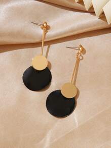 1 paire de boucles d'oreilles longues en aiguille d'argent pour femmes, style géométrique rond émaillé vintage européen et américain, boucles d'oreilles élégantes affinant le visage - rond - Voir 14