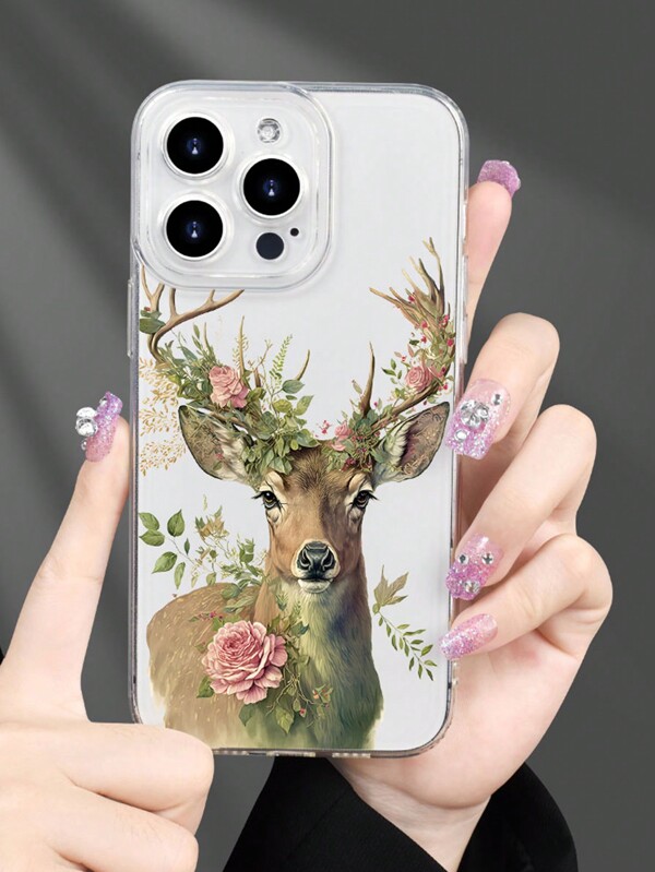 1pc TPU Phone Case With Deer Pattern Printing, Compatible With IPhone 15 Pro Max/15/15 Plus/15 Pro/14 Pro Max/14 Pro/14/14 Plus/13 Pro Max/13 Pro/13 Mini/13/12 Pro Max/12 Pro/12 Mini/12/11/11 Pro/11 Pro Max/XR/X/XS Max/7/8/SE2/SE3/7P/8P/XS