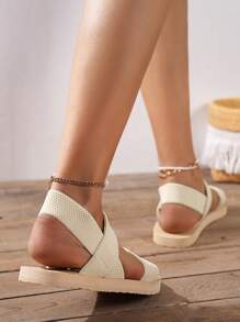 新款夏季時尚女士涼鞋，黑色交叉帶拖鞋，海灘&夏威夷風格鞋履 - 白色 - 查看 5