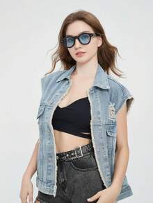 1pc Round Rivet Fashion Full Rim Fashion Glasses, Black Lens - Black - View 1