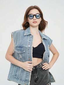 1pc Round Rivet Fashion Full Rim Fashion Glasses, Black Lens - Black - View 3