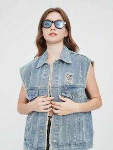 1pc Round Rivet Fashion Full Rim Fashion Glasses, Black Lens - Black - View 5