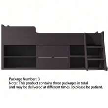 Wooden Single Storage Bed, Multifunctional Storage Bed With Drawers, Shelves And Ladder, Single Bed Frame 90 X 190 Cm, Mattress Not Included - Dark Grey - View 3