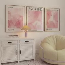 Conjunto de 3 carteles de lienzo abstractos sin marco con mármol dorado y rosa en tonos de rosa, decoración de la habitación rosa, arte de pared impermeable, pintura de arte moderno de regalo para decoración de pared en dormitorio, sala de estar, oficina, comedor, baño, cafetería, bar, decoración de pared del hogar y oficina