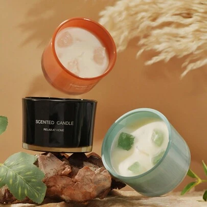 1pc Colorful Crystal Stone Scented Candle, Smokeless Soy Wax Blend, Suitable For Decoration, Holiday & Birthday Gifts, Multi-Color Options