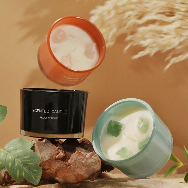 1 Peça Vela Perfumada de Pedra de Cristal Colorida, Mistura de Cera de Soja Sem Fumaça, Adequada para Decoração, Presentes de Feriados e Aniversário, Opções Multicoloridas