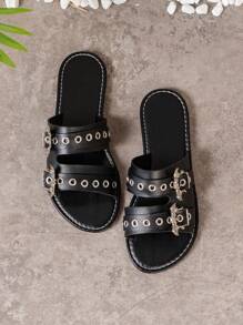 Nuevas zapatillas de diseño gótico con murciélagos de talla grande para mujer, estilo punk del milenio con remaches para fiesta casual en exteriores y pisos - Negro - Ver 5