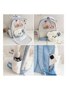 YUQING.FC Mochila Escolar De Gran Capacidad Mochila Linda Y Versátil Bolsa Transparente Trae 2piezas - Rosa - Ver 9