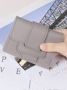 1入實色PU女式錢包，可愛卡片套，大容量，多卡槽，三折短款摺疊錢包，高端感錢包 - 三折式皮夾 - 查看 11