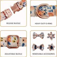Elegante floral Conjunto de 4 piezas de collar para mascotas - Pajarita y adornos florales - Ajustable y cómodo para mascotas con estilo