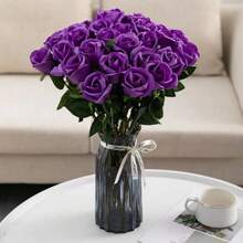 20pcs Artificial Single Stem Rose Flowers For Living Room Decoration, Tabletop Display - Purple - View 1