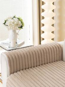 1入組兔子毛絨條紋沙發套，適用於1-2-3-4人座沙發，附背墊扶手套，全季節防滑