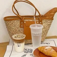 1入組700毫升/470毫升咖啡杯，PP杯，可攜帶卡通吸管杯，冰咖啡美式杯 - 白色 - 查看 4