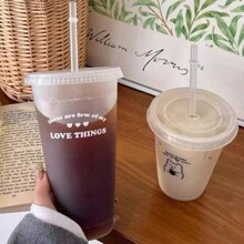 1入組700毫升/470毫升咖啡杯，PP杯，可攜帶卡通吸管杯，冰咖啡美式杯 - 白色 - 查看 7