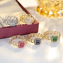 一顆微鑲鋯石方戒指 - 白色 - 查看 3