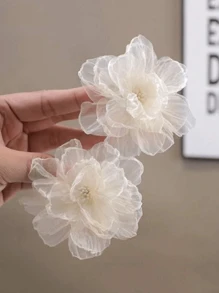 2pcs Women's Sweet White Mesh Flower Hair Clips, Perfect For Daily Bohemian Style Valentine's Day Summer Claw Clips Hair Claws Hair Barrettes, School Stuff