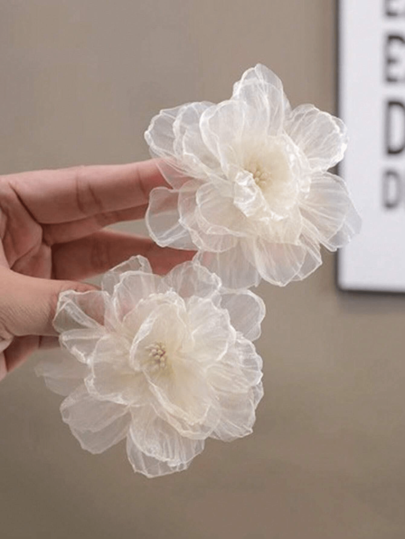2pcs Women's Sweet White Mesh Flower Hair Clips, Perfect For Daily Bohemian Style Valentine's Day Summer Claw Clips Hair Claws Hair Barrettes, School Stuff, Hair Accessories