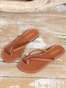 Sandalias planas tejidas de moda para mujer, chanclas con poste de dedos