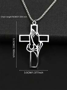 Christian Bible Cross Necklace, Stainless Steel Pendant Chain For Men, Prayer Jesus Jewelry Gift, Corrente Men - Silver - View 4