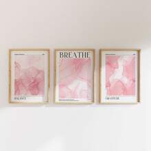 Conjunto de 3 carteles de lienzo abstractos sin marco con mármol dorado y rosa en tonos de rosa, decoración de la habitación rosa, arte de pared impermeable, pintura de arte moderno de regalo para decoración de pared en dormitorio, sala de estar, oficina, comedor, baño, cafetería, bar, decoración de pared del hogar y oficina