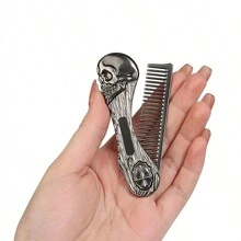 1pc New Foldable Beard Styling Comb, Stainless Steel Portable Vintage Oil Head Grooming Tool For Men, Hair Brush, Back Brush, Styling Brush, Curling Brush, Edge Brush, Hair Brush, Brush Set, Brush, Curling Brush, Detangling Brush, Women Hair Brush, Hair, Travel, Hairdressing Products, Hairdressing Tools, Hairdressing Supplies, Barber, Barber Accessories, Barbershop, Hairdressing Equipment - Multicolor - View 1