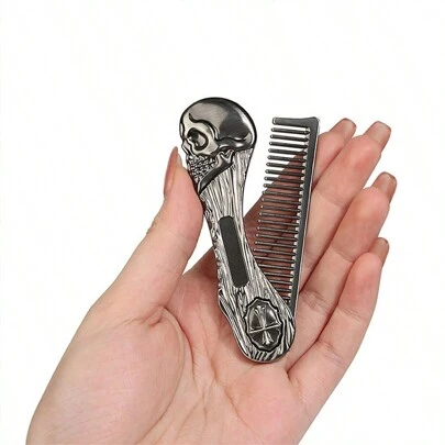 1pc New Foldable Beard Styling Comb, Stainless Steel Portable Vintage Oil Head Grooming Tool For Men, Hair Brush, Back Brush, Styling Brush, Curling Brush, Edge Brush, Hair Brush, Brush Set, Brush, Curling Brush, Detangling Brush, Women Hair Brush, Hair, Travel, Hairdressing Products, Hairdressing Tools, Hairdressing Supplies, Barber, Barber Accessories, Barbershop, Hairdressing Equipment