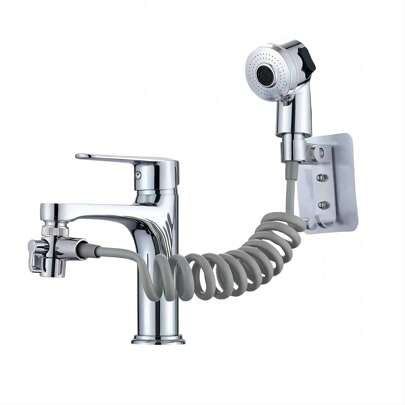 1 Set Sink Faucet Sprayer Attachment, Home Bathroom Hand Shower Sprayer Hair Washing Kit With Shower Hose, 3 Adapter, Sprayer Holder & Universal Faucet Diverter, Suitable For Bathroom Bathtub, Kitchen Faucet, Utility Laundry Tub Bathroom Accessories Bathroom Tools