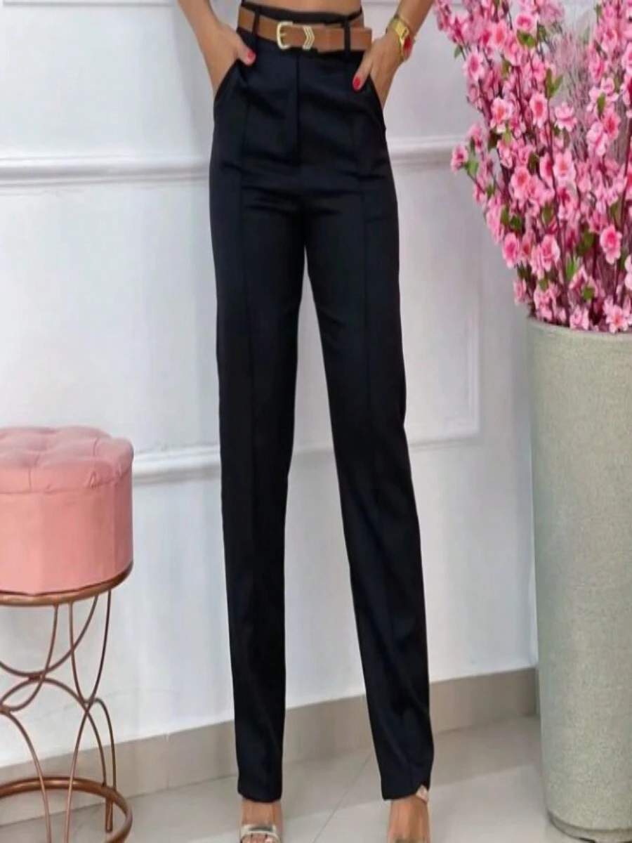 Calça alfaiataria com cinto - Preto - Visão 1