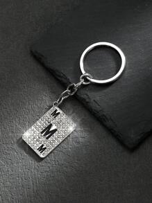1pc Fashionable European And American Style Alloy Rectangle Shaped Rhinestone-Studded & Oil-Dripping Poker Card Shaped Keychain Or Bag Pendant With 26 English Letters For Personalized, Gorgeous And Cute Accessories For Both Men And Women Car Accessories Bag Charm School Goth Y2k Halloween Accessories Teachers Day Christmas Gift Ideas Bag Lanyards With Id Holder Car Accessories Bag Charms Car Accessories Friend Sister - Silver - View 29