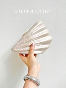 STEPHIECATHY Túi cầm tay hình vỏ sò Acrylic sang trọng CEZIRA có khóa nam châm bằng kim loại, dây dài đeo chéo, ví buổi tối thanh lịch cho phụ nữ, quà tặng tiệc tùng, hẹn hò, đi chơi, ví vỏ sò thanh lịch, hoàn hảo cho tiệc cưới, tiệc tối & tiệc chiêu đãi, váy cưới, trang phục trang trọng, váy dạ hội, trang phục sinh nhật - Màu be - Xem 7