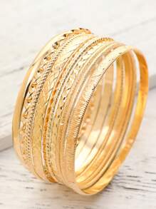 10pcs/Set Fashionable Multi-Layered Retro Twisted Bangle Bracelets, Easy To Match - Yellow Gold - View 4