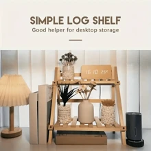 1pc Rack de armazenamento de madeira dobrável de camada dupla para mesa, suporte durável para temperos de plantas, organizador multifuncional para decoração de casa, armazenamento doméstico, suprimentos de escritório para quarto, decoração externa