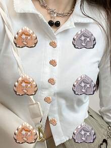 5入組樹脂和金屬鑲嵌花心形扣子，時尚裝飾用於襯衫、西裝、毛衣、外套、帽子和鞋子的DIY - 彩色 - 查看 2