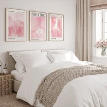 Conjunto de 3 carteles de lienzo abstractos sin marco con mármol dorado y rosa en tonos de rosa, decoración de la habitación rosa, arte de pared impermeable, pintura de arte moderno de regalo para decoración de pared en dormitorio, sala de estar, oficina, comedor, baño, cafetería, bar, decoración de pared del hogar y oficina