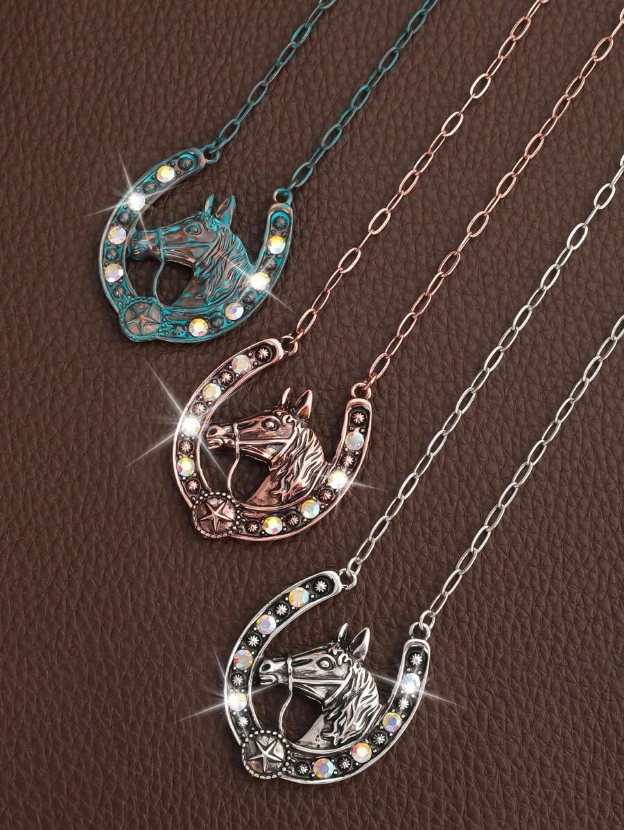 1pc Retro Western-Style U-Shaped Horseshoe Pendant Necklace - Horse - View 1
