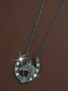 1pc Retro Western-Style U-Shaped Horseshoe Pendant Necklace - Horse - View 3