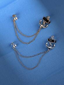 1入組男士創意個性船錨掛繩套裝領針，時尚個性鑲嵌鑽石胸針，適用於多種場合 - 彩色 - 查看 6