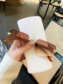 1pc Unisex Leopard Accessory Wood Pattern Temples, Ocean Lens Colorful Rimless Square Fashion Street Shooting Women Fashion Glasses, For Driving, Daily Accessory - Multicolor - View 20