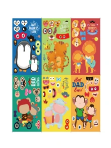 6pcs Cartoon Guppy, Animal, Dinosaur, Ice Cream Stickers For DIY Face Swap & Cartoon Decoration, Waterproof Stickers For Student Classroom Interaction And Gift Giving. - Multicolor - View 9