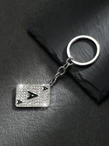 1pc Fashionable European And American Style Alloy Rectangle Shaped Rhinestone-Studded & Oil-Dripping Poker Card Shaped Keychain Or Bag Pendant With 26 English Letters For Personalized, Gorgeous And Cute Accessories For Both Men And Women Car Accessories Bag Charm School Goth Y2k Halloween Accessories Teachers Day Christmas Gift Ideas Bag Lanyards With Id Holder Car Accessories Bag Charms Car Accessories Friend Sister - Silver - View 2