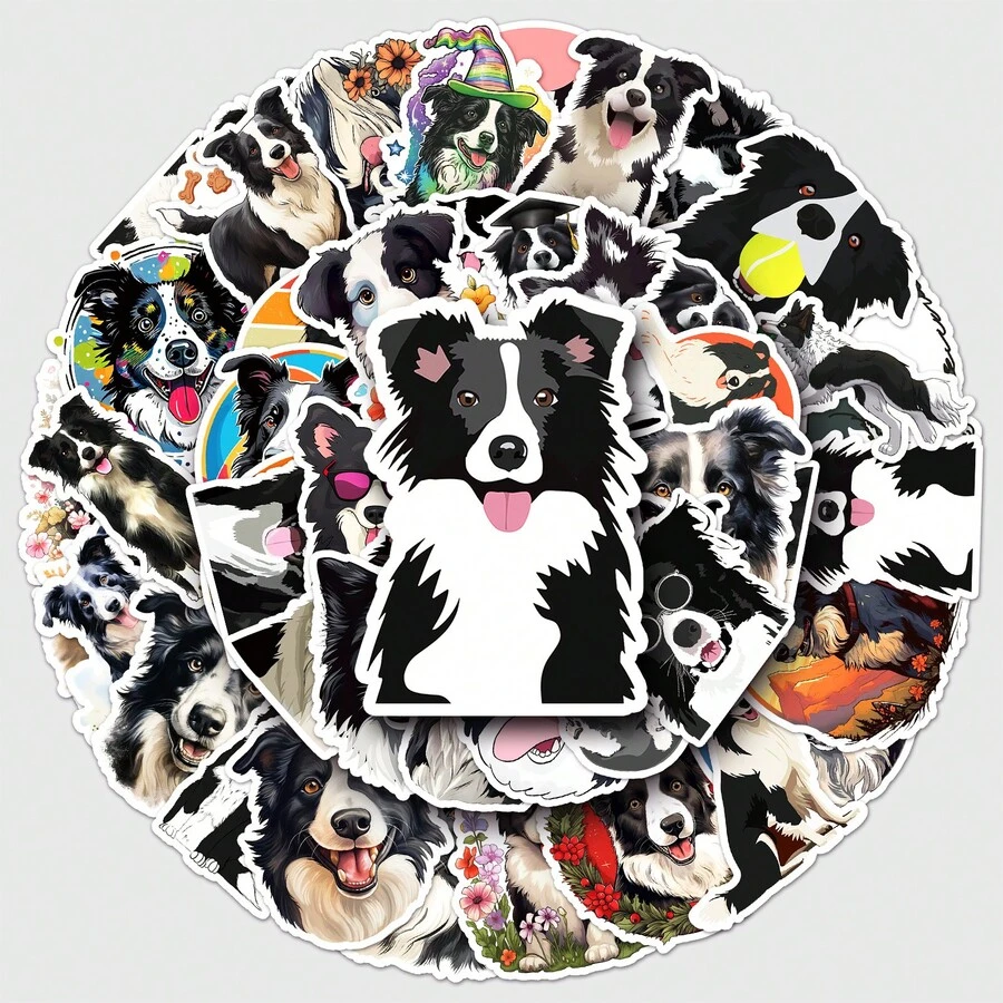 50 pièces Stickers graffiti Border Collie, Autocollants de chien mignon personnalisé dessin animé pour décorer étuis de téléphone, bouteilles d'eau, bagages, etc. - 50 photos de Border Collie-1169 - Voir 1